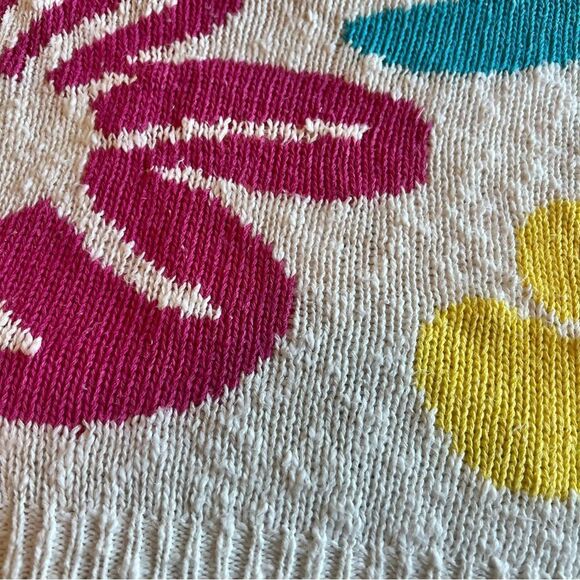 Ginenne Vintage Pink Blue Yellow Big Floral Knit Sweater Blouse S See Details - Picture 9 of 15